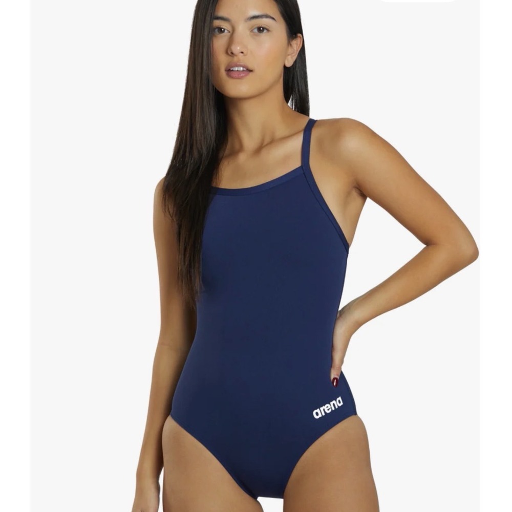 Arena Womens Team Swimsuit Challenge Solid Navy White One Piece Size 30